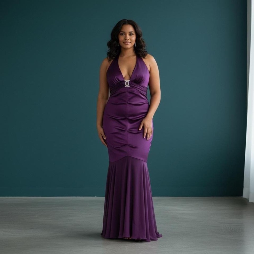 VTG Xscape Purple Satin Mermaid Gown // Y2K Evening Dress